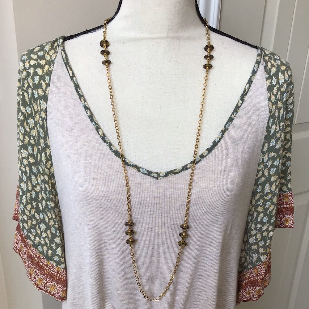 Vintage Gold Tortoise Bead Long Necklace